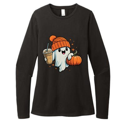 Ghost Hold Pumpkin Ing Coffee Halloween Iced Coffee Gift Womens CVC Long Sleeve Shirt