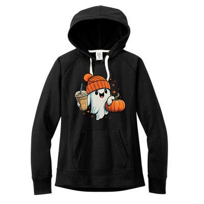 Ghost Hold Pumpkin Ing Coffee Halloween Iced Coffee Gift Women's Fleece Hoodie