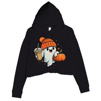 Ghost Hold Pumpkin Ing Coffee Halloween Iced Coffee Gift Crop Fleece Hoodie