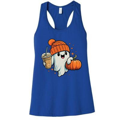 Ghost Hold Pumpkin Ing Coffee Halloween Iced Coffee Gift Women's Racerback Tank