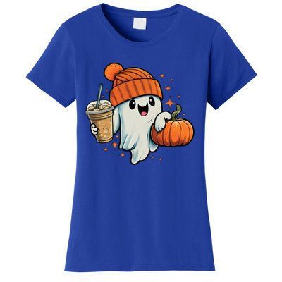 Ghost Hold Pumpkin Ing Coffee Halloween Iced Coffee Gift Women's T-Shirt