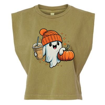 Ghost Hold Pumpkin Ing Coffee Halloween Iced Coffee Gift Garment-Dyed Women's Muscle Tee