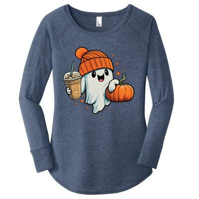 Ghost Hold Pumpkin Ing Coffee Halloween Iced Coffee Gift Women's Perfect Tri Tunic Long Sleeve Shirt