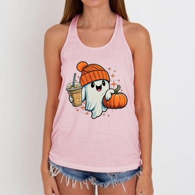 Ghost Hold Pumpkin Ing Coffee Halloween Iced Coffee Gift Women's Knotted Racerback Tank