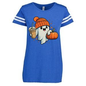 Ghost Hold Pumpkin Ing Coffee Halloween Iced Coffee Gift Enza Ladies Jersey Football T-Shirt