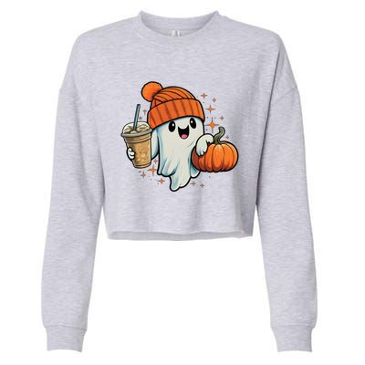 Ghost Hold Pumpkin Ing Coffee Halloween Iced Coffee Gift Cropped Pullover Crew