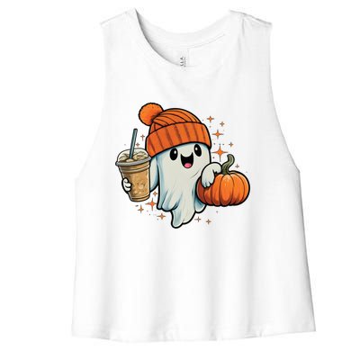 Ghost Hold Pumpkin Ing Coffee Halloween Iced Coffee Gift Women's Racerback Cropped Tank