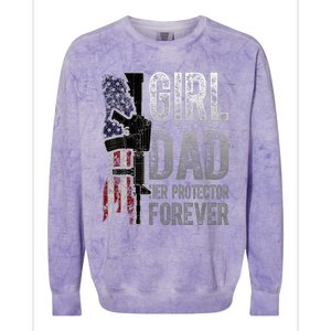 GirlDad Her Protector Forever Funny Father Colorblast Crewneck Sweatshirt