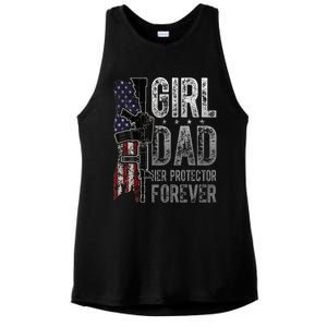 GirlDad Her Protector Forever Funny Father Ladies PosiCharge Tri-Blend Wicking Tank