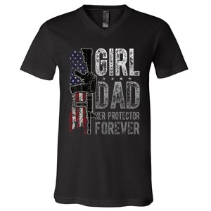 GirlDad Her Protector Forever Funny Father V-Neck T-Shirt