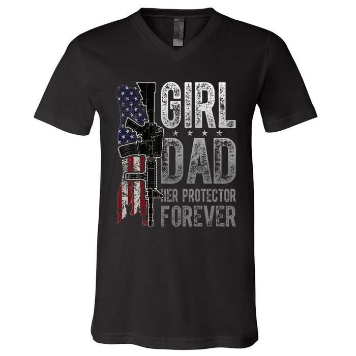 GirlDad Her Protector Forever Funny Father V-Neck T-Shirt