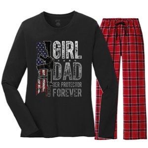 GirlDad Her Protector Forever Funny Father Women's Long Sleeve Flannel Pajama Set 