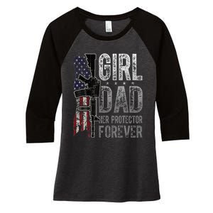 GirlDad Her Protector Forever Funny Father Women's Tri-Blend 3/4-Sleeve Raglan Shirt