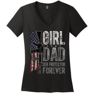 GirlDad Her Protector Forever Funny Father Women's V-Neck T-Shirt