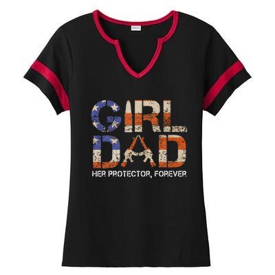 GirlDad Her Protector Forever Funny Father of Fun Dad Ladies Halftime Notch Neck Tee