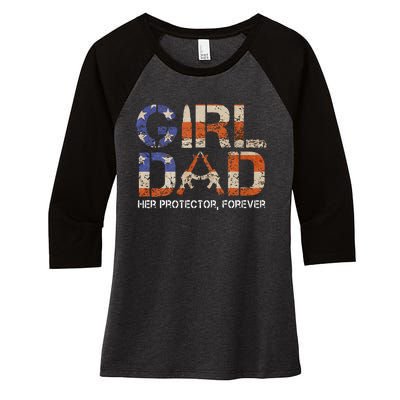 GirlDad Her Protector Forever Funny Father of Fun Dad Women's Tri-Blend 3/4-Sleeve Raglan Shirt