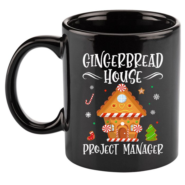 Gingerbread House Project Manager Baking Xmas Pajamas 11oz C Handle Ceramic Mug