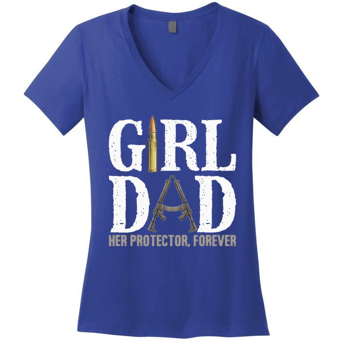 GirlDad Her Protector Forever Funny Father Women's V-Neck T-Shirt