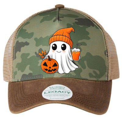 Ghost Holding Pumpkin Coffee Cup Halloween Trick Or Treat Gift Legacy Tie Dye Trucker Hat