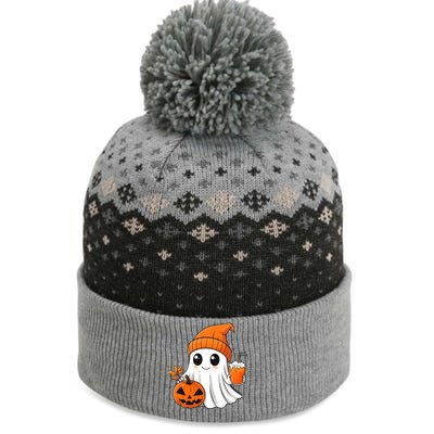 Ghost Holding Pumpkin Coffee Cup Halloween Trick Or Treat Gift The Baniff Cuffed Pom Beanie