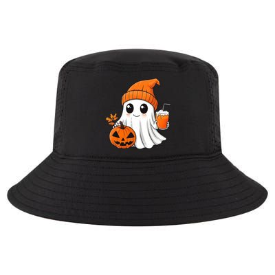 Ghost Holding Pumpkin Coffee Cup Halloween Trick Or Treat Gift Cool Comfort Performance Bucket Hat