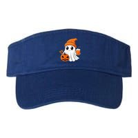 Ghost Holding Pumpkin Coffee Cup Halloween Trick Or Treat Gift Valucap Bio-Washed Visor