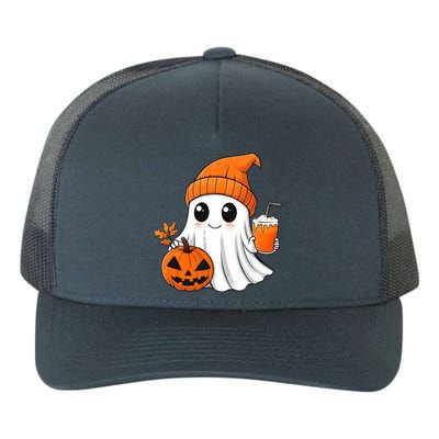 Ghost Holding Pumpkin Coffee Cup Halloween Trick Or Treat Gift Yupoong Adult 5-Panel Trucker Hat