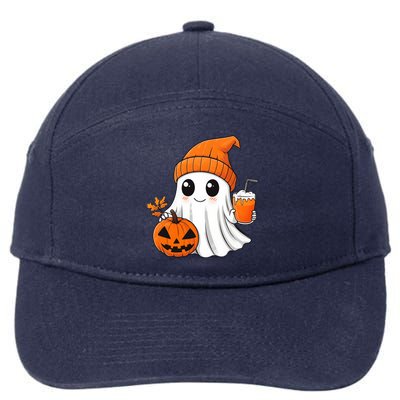 Ghost Holding Pumpkin Coffee Cup Halloween Trick Or Treat Gift 7-Panel Snapback Hat