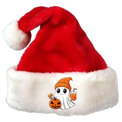 Ghost Holding Pumpkin Coffee Cup Halloween Trick Or Treat Gift Premium Christmas Santa Hat