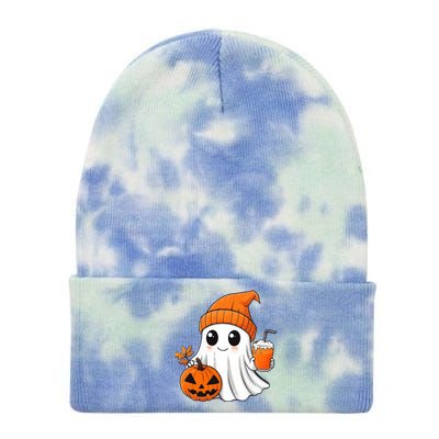 Ghost Holding Pumpkin Coffee Cup Halloween Trick Or Treat Gift Tie Dye 12in Knit Beanie