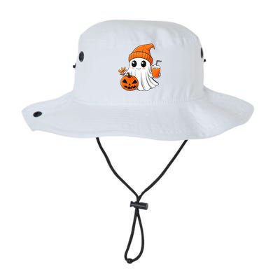 Ghost Holding Pumpkin Coffee Cup Halloween Trick Or Treat Gift Legacy Cool Fit Booney Bucket Hat