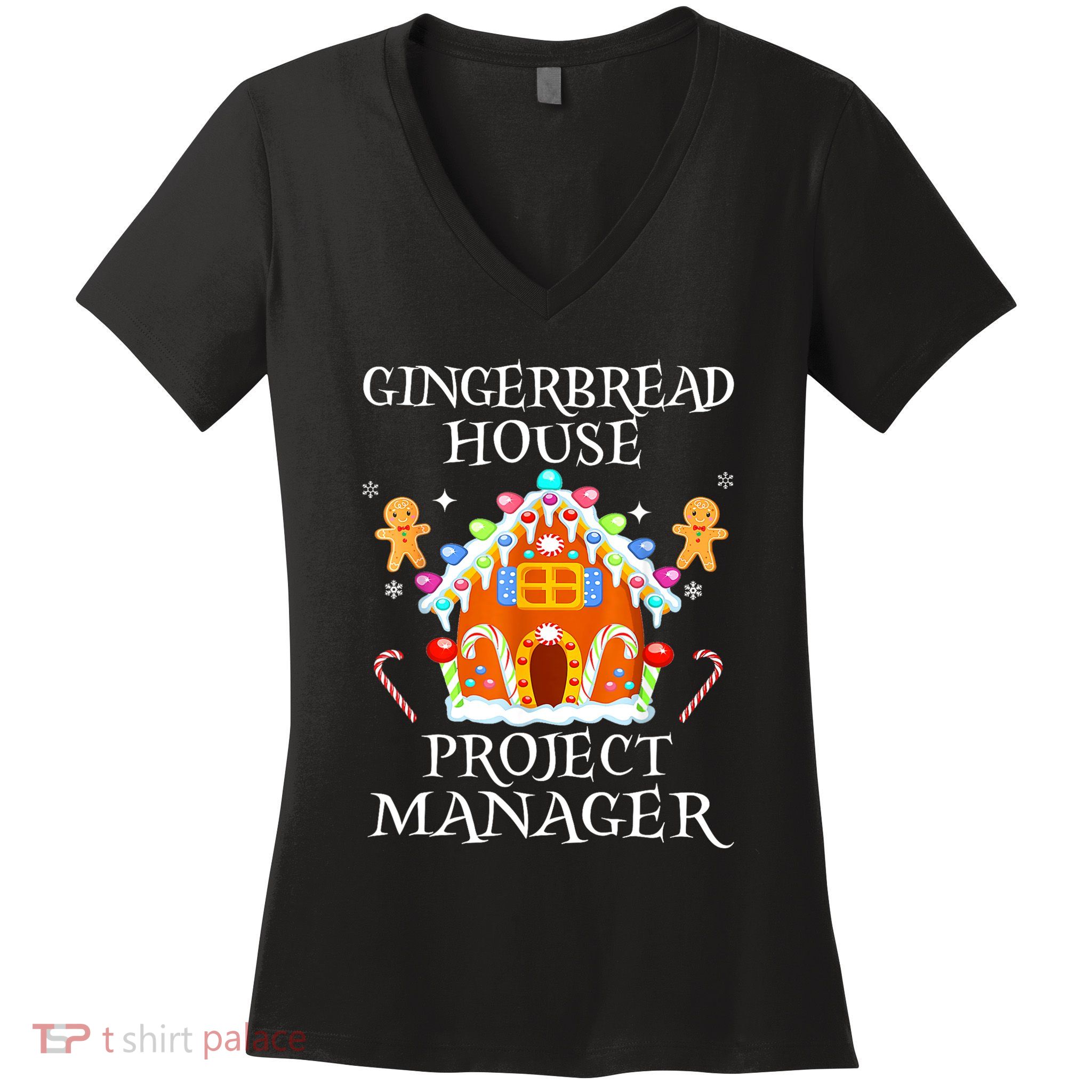 Gingerbread House Project Manager Decorating Baking Xmas Women's V-Neck T-Shirt