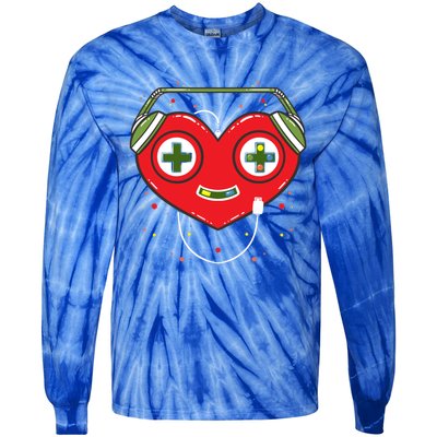 Gamer Heart Present Game Lover Valentines Day Gift Tie-Dye Long Sleeve Shirt