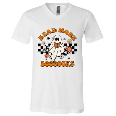 Groovy Halloween Read More Books Cute Boo Read A Book V-Neck T-Shirt