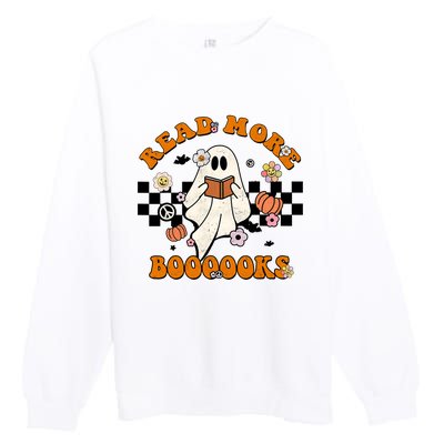 Groovy Halloween Read More Books Cute Boo Read A Book Premium Crewneck Sweatshirt