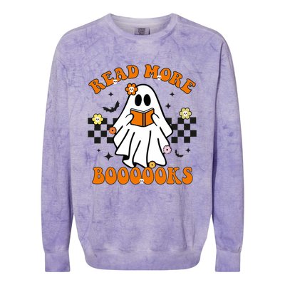 Groovy Halloween Read More Books Ghost Teacher Halloween Colorblast Crewneck Sweatshirt