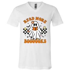 Groovy Halloween Read More Books Ghost Teacher Halloween V-Neck T-Shirt