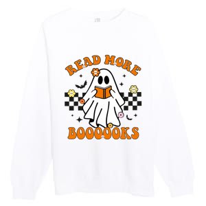 Groovy Halloween Read More Books Ghost Teacher Halloween Premium Crewneck Sweatshirt