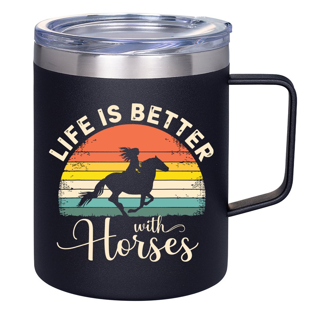 Girl Horse Riding Vintage Life Is Better With Horses 12oz Stainless Steel Coffee Mug