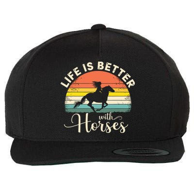 Girl Horse Riding Vintage Life Is Better With Horses Wool Snapback Cap