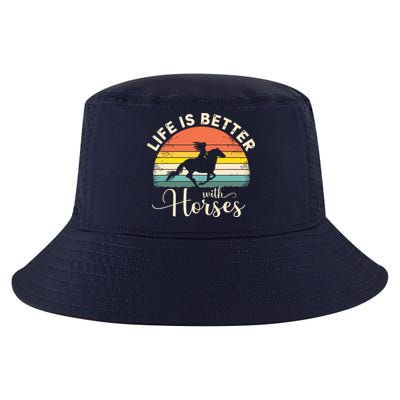 Girl Horse Riding Vintage Life Is Better With Horses Cool Comfort Performance Bucket Hat