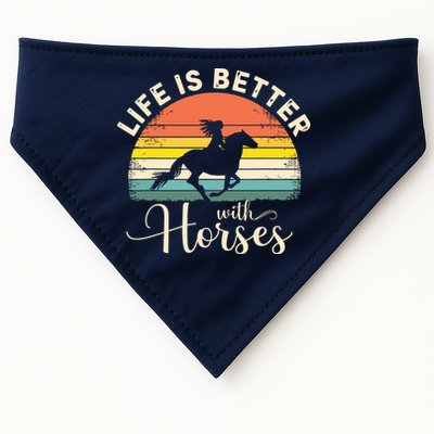 Girl Horse Riding Vintage Life Is Better With Horses USA-Made Doggie Bandana