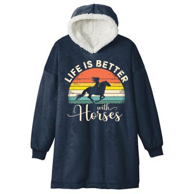 Girl Horse Riding Vintage Life Is Better With Horses Hooded Wearable Blanket