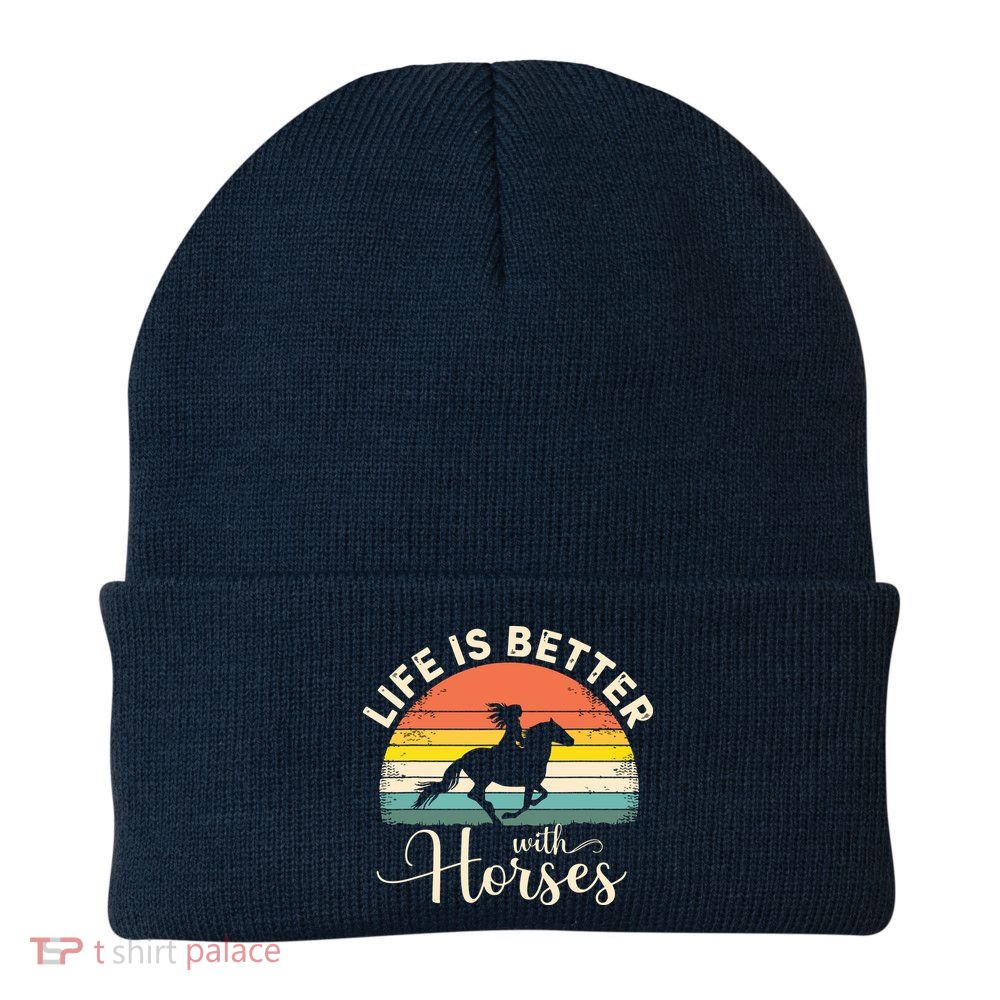 Girl Horse Riding Vintage Life Is Better With Horses Beanie
