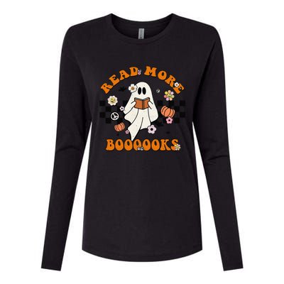 Groovy Halloween Read More Books Cute Boo Read A Book Womens Cotton Relaxed Long Sleeve T-Shirt