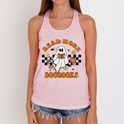 Groovy Halloween Read More Books Cute Boo Read A Book Women's Knotted Racerback Tank