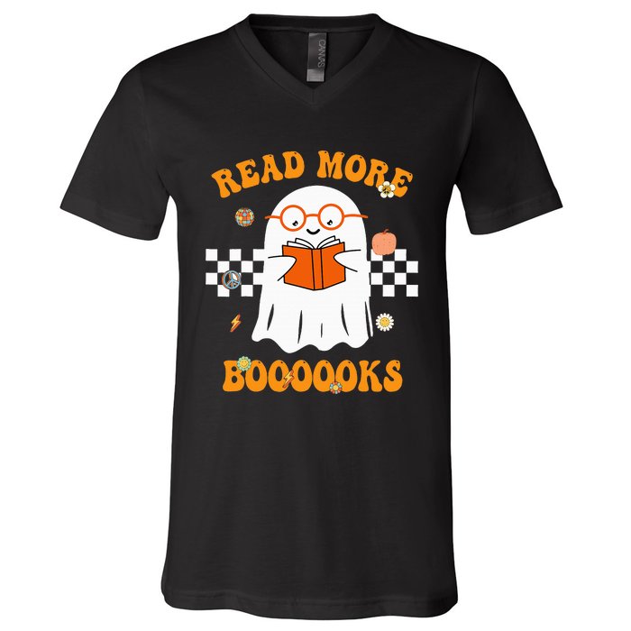 Groovy Halloween Read More Books Cute Boo read a book V-Neck T-Shirt