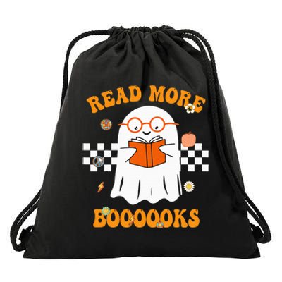 Groovy Halloween Read More Books Cute Boo read a book Drawstring Bag