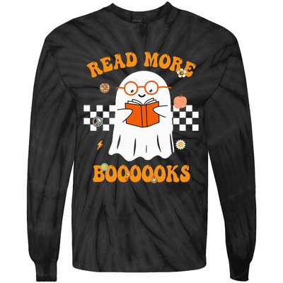 Groovy Halloween Read More Books Cute Boo read a book Tie-Dye Long Sleeve Shirt