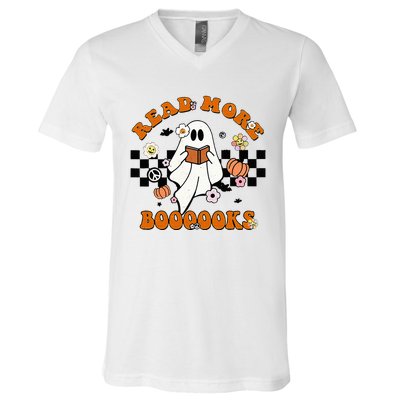 Groovy Halloween Read More Books Cute Boo Read A Book V-Neck T-Shirt